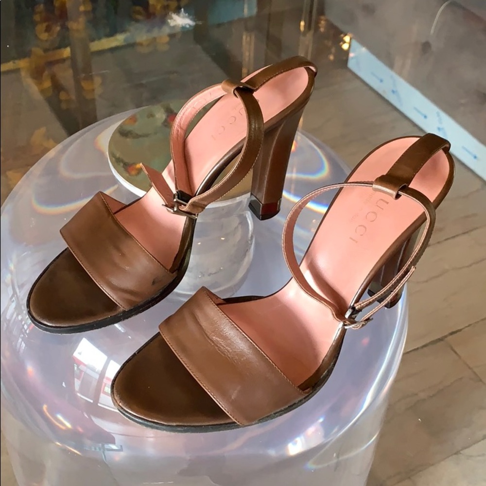 Leather Ankle Strap Heels by Gucci, sz 8 1/2B
